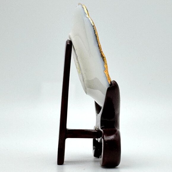 Limoges France Miniature Plate Romantic Courting Scene Wooden Stand Vtg 1.75" - Picture 7 of 8